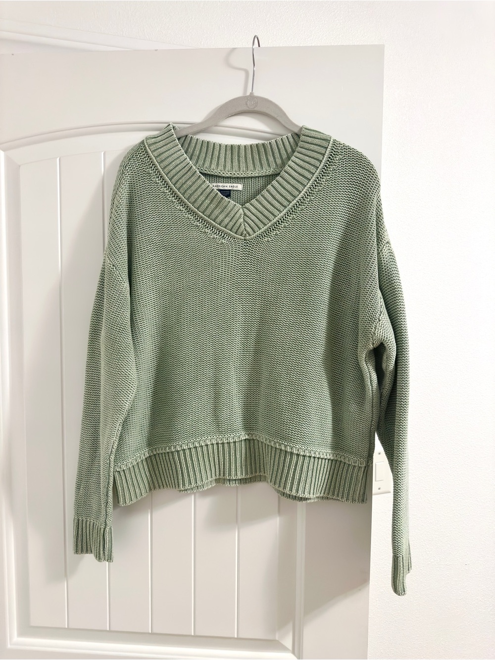American Eagle 100% Cotton Green V Neck Sweater